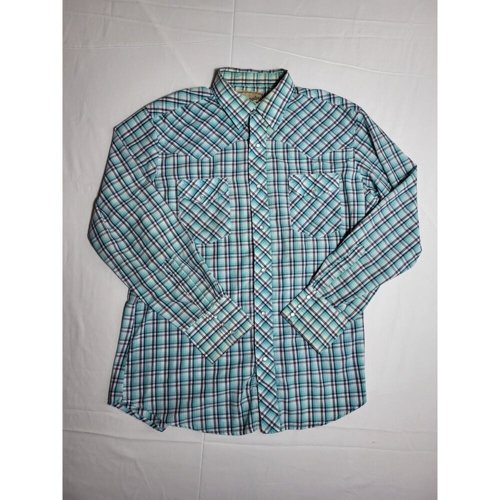 Wrangler Western shirt Pearl Snap Long Sleeve Shirt Green Plaid Size L